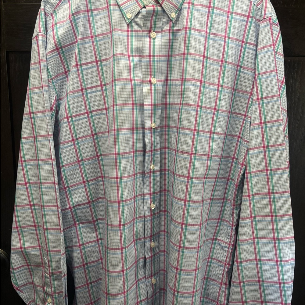 Jos. A. Bank Men's Button-Down Plaid Shirt in Light Blue, Pink & Green